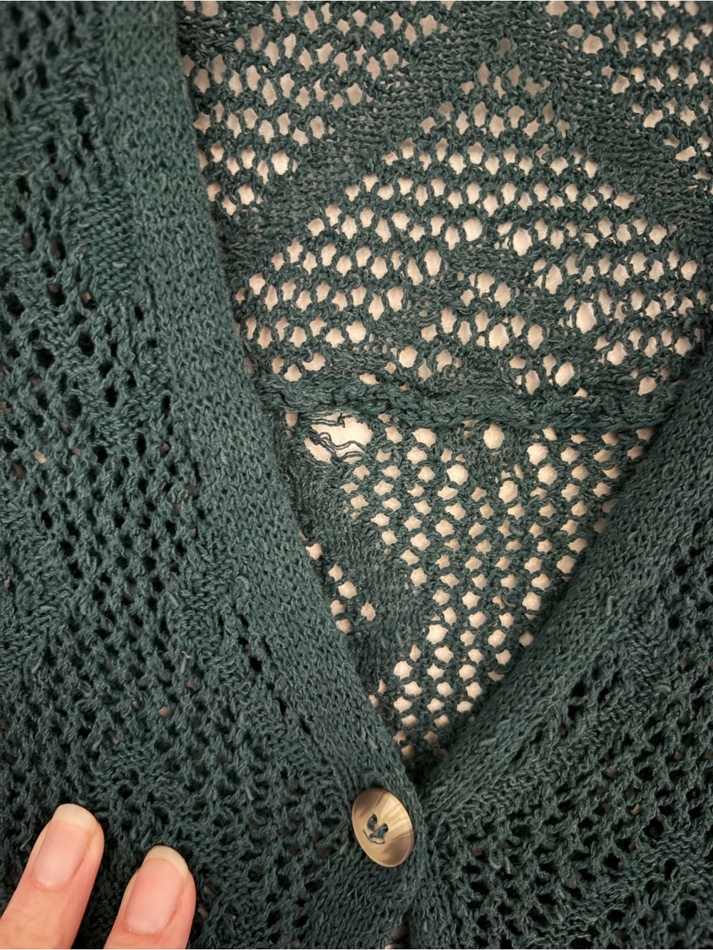 Free People Dark Teal Open-Knit Button-Front Cardigan - Picture 4 of 5